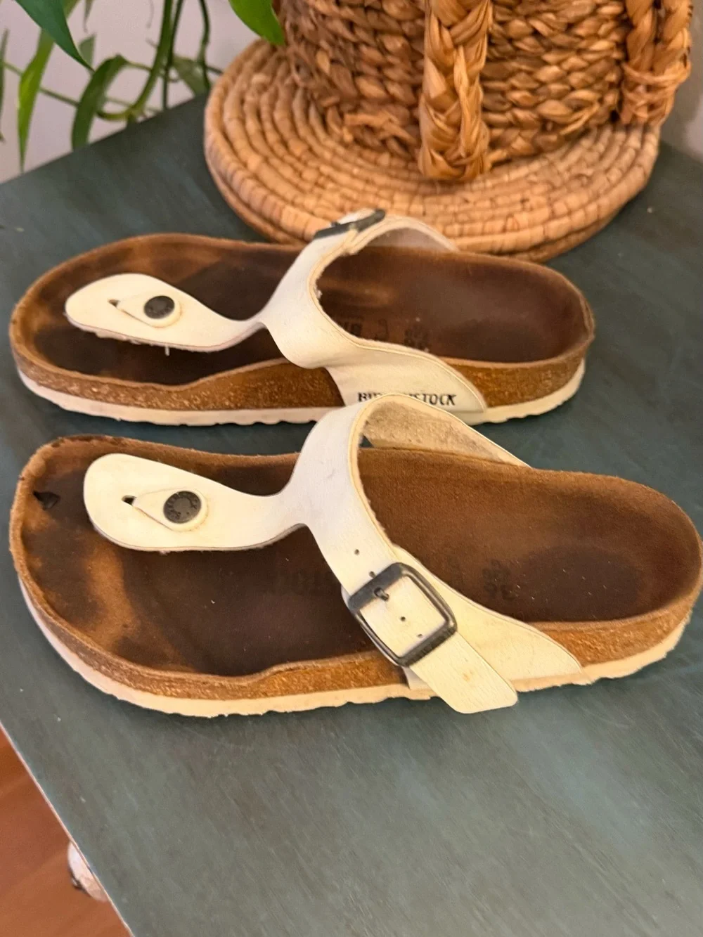 Birkenstock Gizeh sandals in white with a thong design
